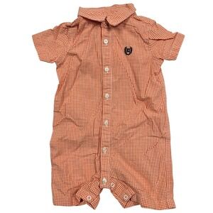 Chaps Baby Boy Orange Gingham Check Short Sleeve Button Front Romper 6M Cotton